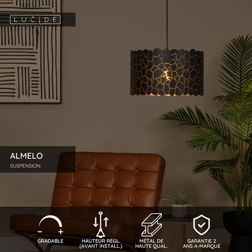 Lucide ALMELO - Suspension - Ø 40 cm - 1xE27 - Noir - USP